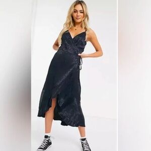 Abercrombie & Fitch Black Midi Wrap Dress